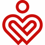 Love Out Loud symbolized by a stylized red heart that looks like a person giving a hug.
